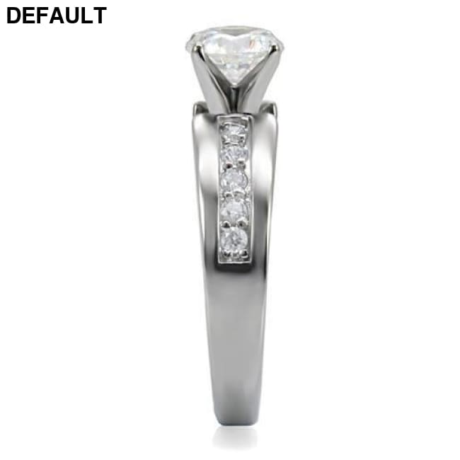 TK068 - High polished (no plating) Stainless Steel Ring with AAA Grade CZ in Clear Sterling Silver Rings