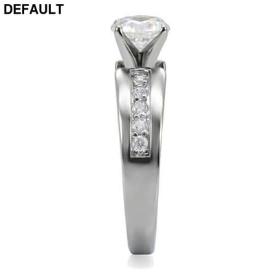 TK068 - High polished (no plating) Stainless Steel Ring with AAA Grade CZ in Clear Sterling Silver Rings