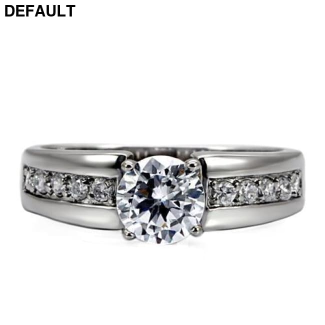 TK068 - High polished (no plating) Stainless Steel Ring with AAA Grade CZ in Clear Sterling Silver Rings