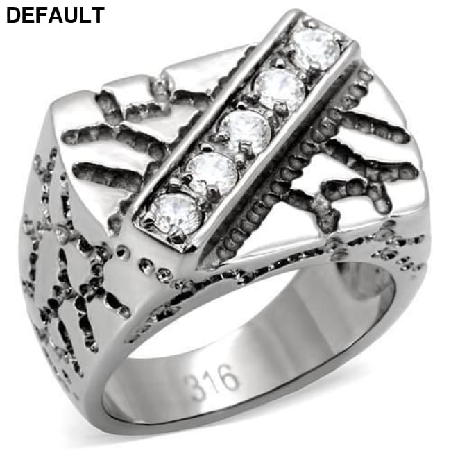 TK124 - High polished (no plating) Stainless Steel Ring with AAA Grade CZ in Clear 8 Men Rings