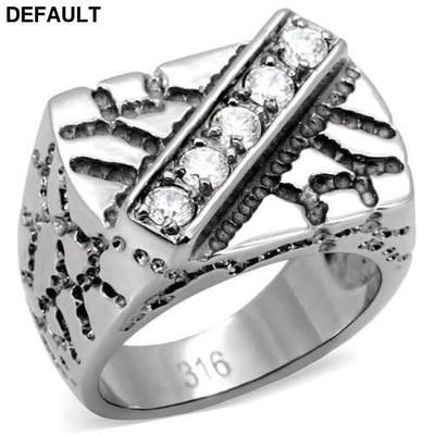 TK124 - High polished (no plating) Stainless Steel Ring with AAA Grade CZ in Clear 8 Men Rings