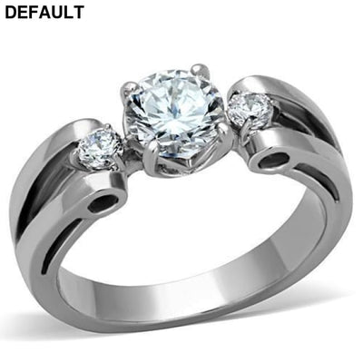 TK1537 - High polished (no plating) Stainless Steel Ring with AAA Grade CZ in Clear 7 Sterling Silver Rings