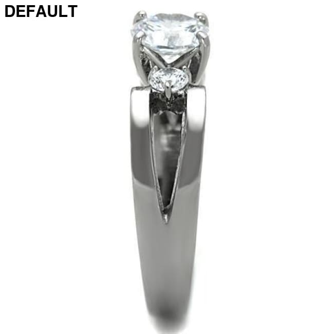 TK1537 - High polished (no plating) Stainless Steel Ring with AAA Grade CZ in Clear Sterling Silver Rings