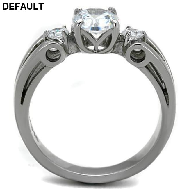 TK1537 - High polished (no plating) Stainless Steel Ring with AAA Grade CZ in Clear Sterling Silver Rings