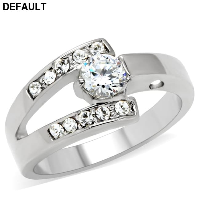 TK189 - High polished (no plating) Stainless Steel Ring with AAA Grade CZ in Clear 5 Sterling Silver Rings