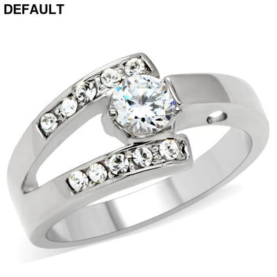 TK189 - High polished (no plating) Stainless Steel Ring with AAA Grade CZ in Clear 7 Sterling Silver Rings