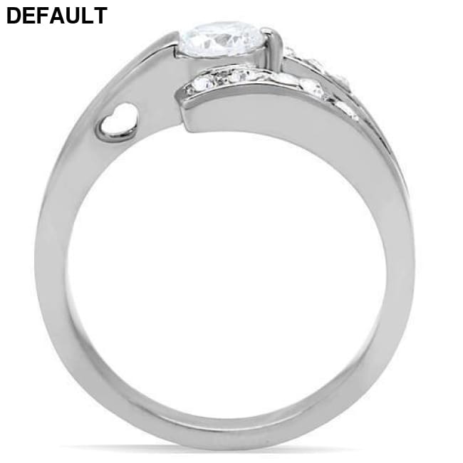 TK189 - High polished (no plating) Stainless Steel Ring with AAA Grade CZ in Clear Sterling Silver Rings