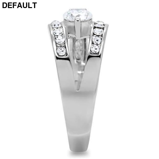 TK189 - High polished (no plating) Stainless Steel Ring with AAA Grade CZ in Clear Sterling Silver Rings