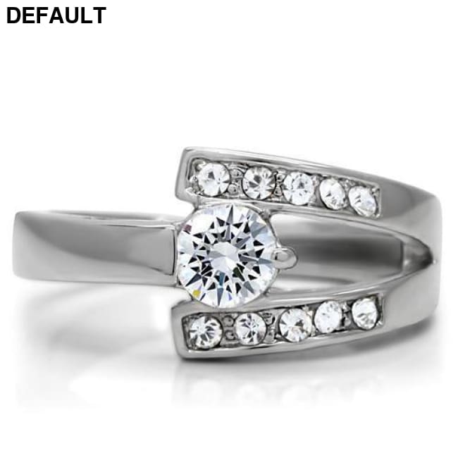 TK189 - High polished (no plating) Stainless Steel Ring with AAA Grade CZ in Clear Sterling Silver Rings