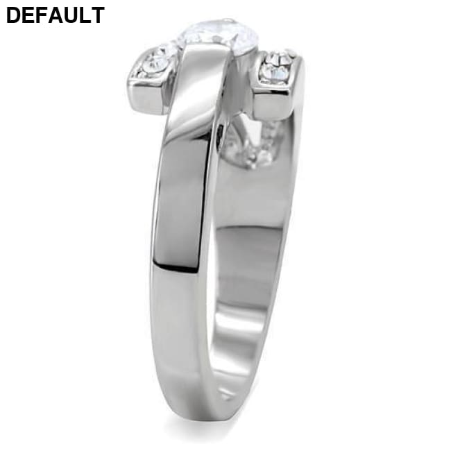 TK189 - High polished (no plating) Stainless Steel Ring with AAA Grade CZ in Clear Sterling Silver Rings