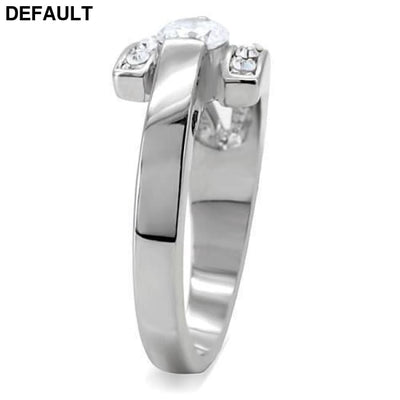 TK189 - High polished (no plating) Stainless Steel Ring with AAA Grade CZ in Clear Sterling Silver Rings
