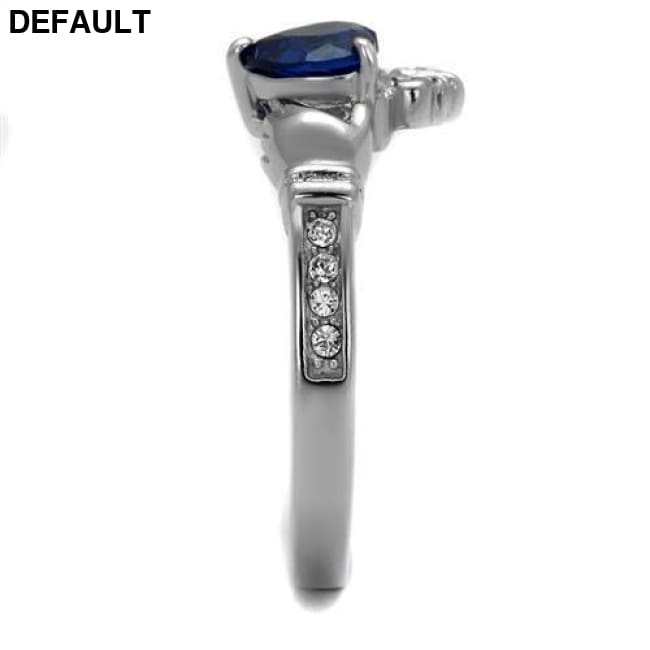 TK2093 - High polished (no plating) Stainless Steel Ring with Synthetic Spinel in London Blue Sterling Silver Rings