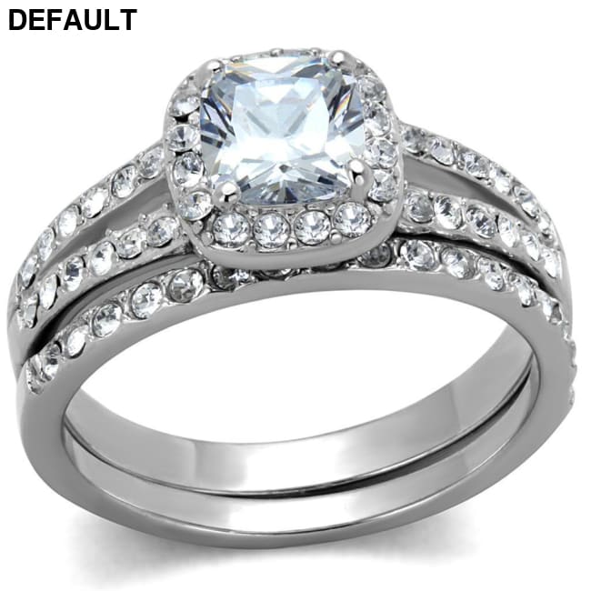 TK2180 - High polished (no plating) Stainless Steel Ring with AAA Grade CZ in Clear 10 Sterling Silver Rings