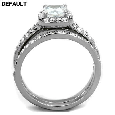 TK2180 - High polished (no plating) Stainless Steel Ring with AAA Grade CZ in Clear Sterling Silver Rings