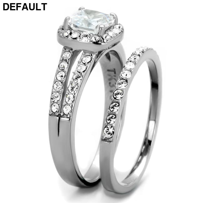 TK2180 - High polished (no plating) Stainless Steel Ring with AAA Grade CZ in Clear Sterling Silver Rings