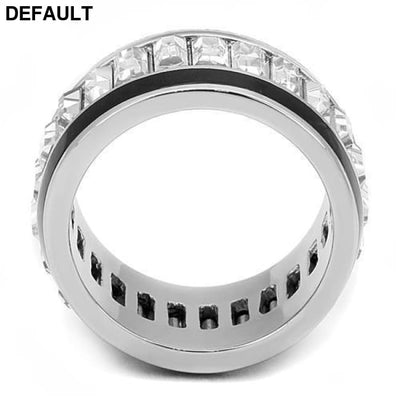 TK3173 - High polished (no plating) Stainless Steel Ring with Top Grade Crystal in Clear Men Rings