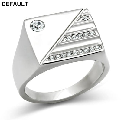 TK319 - High polished (no plating) Stainless Steel Ring with Top Grade Crystal in Clear 12 Men Rings