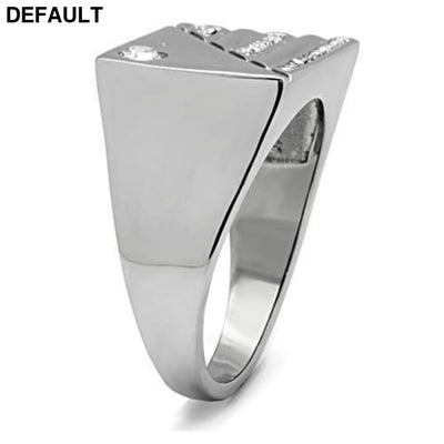 TK319 - High polished (no plating) Stainless Steel Ring with Top Grade Crystal in Clear Men Rings