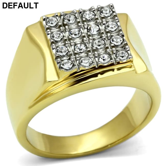 TK751 - Two-Tone IP Gold (Ion Plating) Stainless Steel Ring with Top Grade Crystal in Clear 8 Men Rings