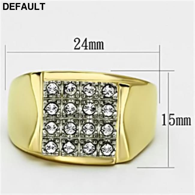 TK751 - Two-Tone IP Gold (Ion Plating) Stainless Steel Ring with Top Grade Crystal in Clear Men Rings