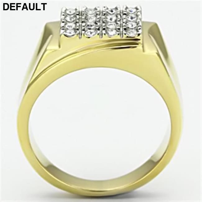 TK751 - Two-Tone IP Gold (Ion Plating) Stainless Steel Ring with Top Grade Crystal in Clear Men Rings