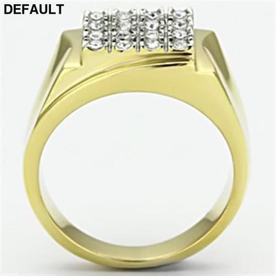 TK751 - Two-Tone IP Gold (Ion Plating) Stainless Steel Ring with Top Grade Crystal in Clear Men Rings