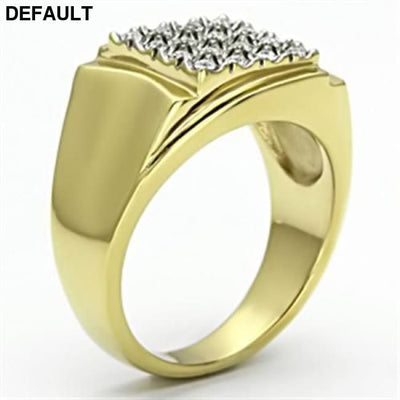 TK751 - Two-Tone IP Gold (Ion Plating) Stainless Steel Ring with Top Grade Crystal in Clear Men Rings