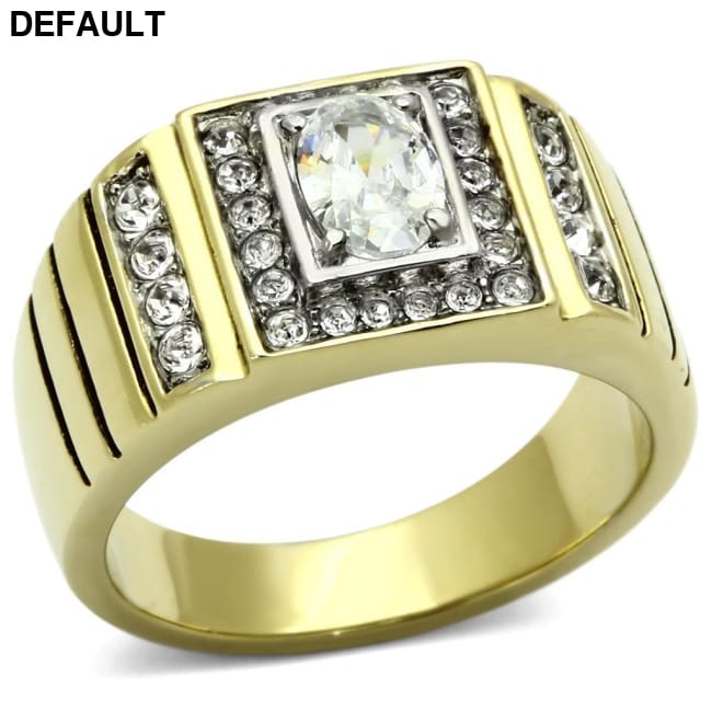 TK755 - Two-Tone IP Gold (Ion Plating) Stainless Steel Ring with AAA Grade CZ in Clear 10 Men Rings