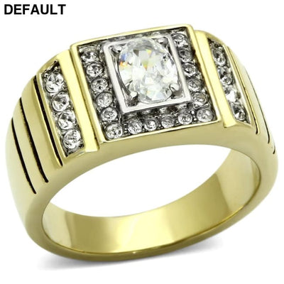 TK755 - Two-Tone IP Gold (Ion Plating) Stainless Steel Ring with AAA Grade CZ in Clear 9 Men Rings