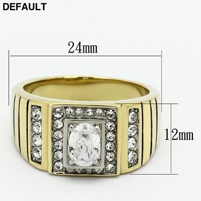 TK755 - Two-Tone IP Gold (Ion Plating) Stainless Steel Ring with AAA Grade CZ in Clear Men Rings