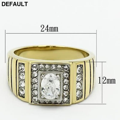TK755 - Two-Tone IP Gold (Ion Plating) Stainless Steel Ring with AAA Grade CZ in Clear Men Rings