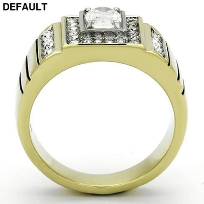 TK755 - Two-Tone IP Gold (Ion Plating) Stainless Steel Ring with AAA Grade CZ in Clear Men Rings