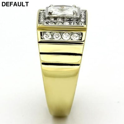 TK755 - Two-Tone IP Gold (Ion Plating) Stainless Steel Ring with AAA Grade CZ in Clear Men Rings
