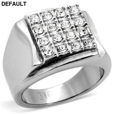 TK95409 - High polished (no plating) Stainless Steel Ring with Top Grade Crystal in Clear 10 Sterling Silver Rings