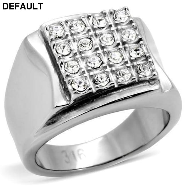 TK95409 - High polished (no plating) Stainless Steel Ring with Top Grade Crystal in Clear 13 Sterling Silver Rings