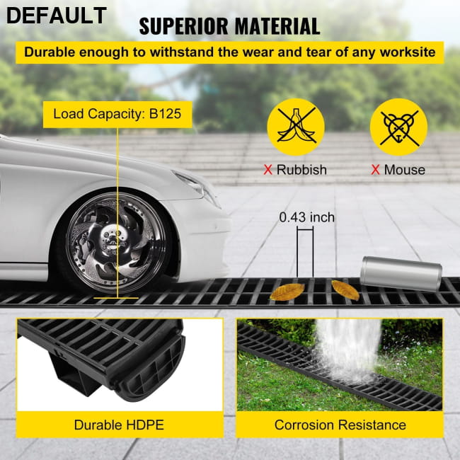 Trench Drain System Channel with Plastic Grate, 6 PCS / Best Selling Products