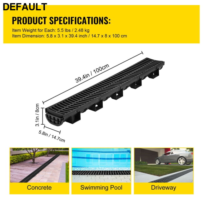 Trench Drain System Channel with Plastic Grate, 6 PCS / Best Selling Products