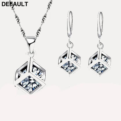 Trendy Design Jewelry Set For Women 925 Sterling Silver Square Pendant Necklace Earrings Wholesale Promotion Sets