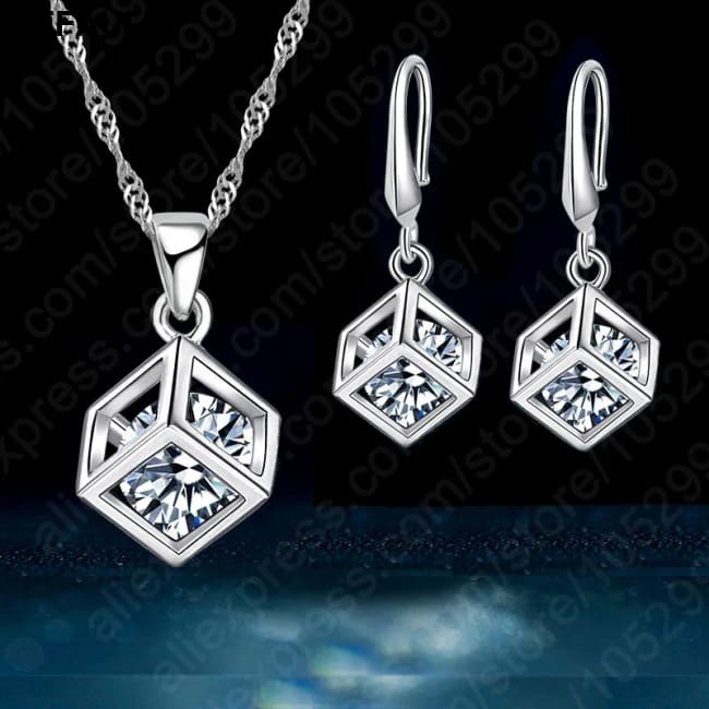 Trendy Design Jewelry Set For Women 925 Sterling Silver Square Pendant Necklace Earrings Wholesale Promotion Sets