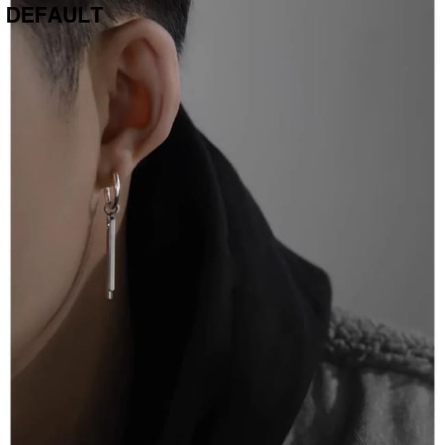 Trendy Men Earrings Minimalist Long Strip Double Stick 925 Sterling Silver Ear Buckle Male Cool Personality Dropping