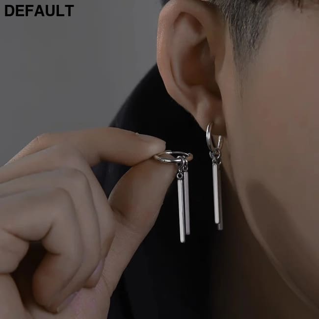 Trendy Men Earrings Minimalist Long Strip Double Stick 925 Sterling Silver Ear Buckle Male Cool Personality Dropping