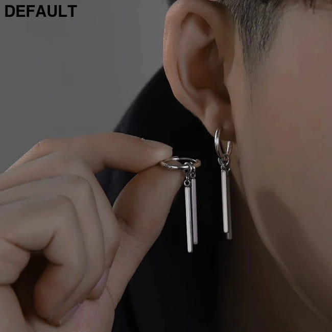 Trendy Men Earrings Minimalist Long Strip Double Stick 925
