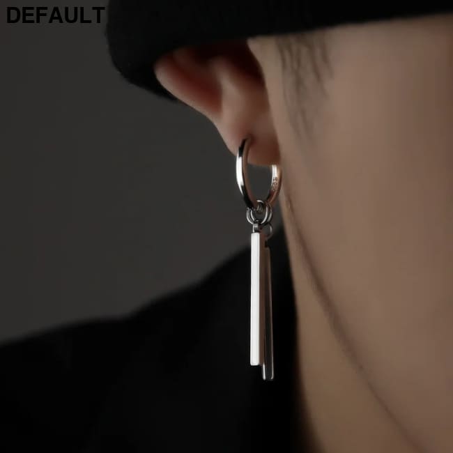 Trendy Men Earrings Minimalist Long Strip Double Stick 925 Sterling Silver Ear Buckle Male Cool Personality Dropping