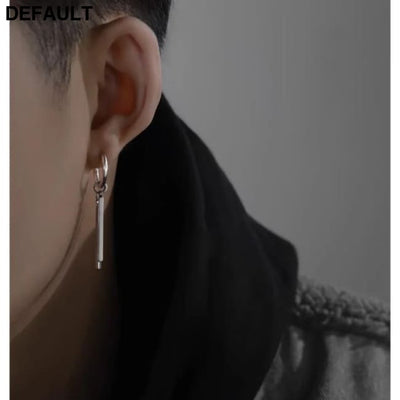 Trendy Men Earrings Minimalist Long Strip Double Stick 925 Sterling Silver Ear Buckle Male Cool Personality Dropping