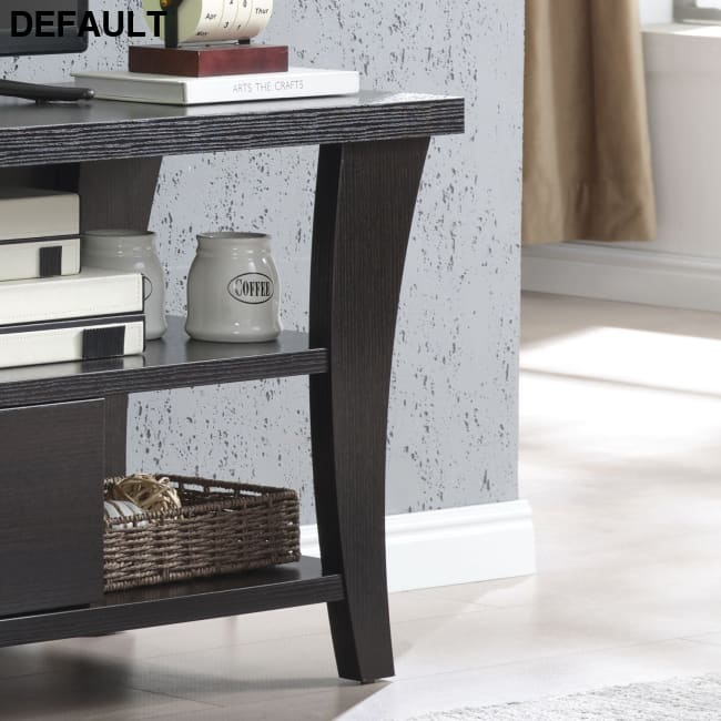 TV Stand Cabinet with curved legs one drawers on metal glides square handle modern design divided shelf two cubbies