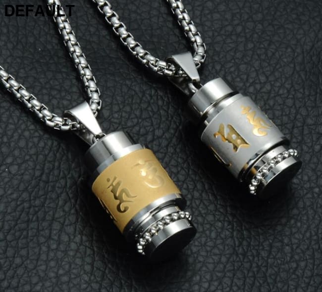 Two Tone Rotatable Mantra Men Pendant & Necklace Prayer OM MANI PADME HUM Stainless Steel Necklaces Sterling Silver