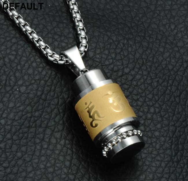 Two Tone Rotatable Mantra Men Pendant & Necklace Prayer OM MANI PADME HUM Stainless Steel Necklaces Gold Sterling Silver