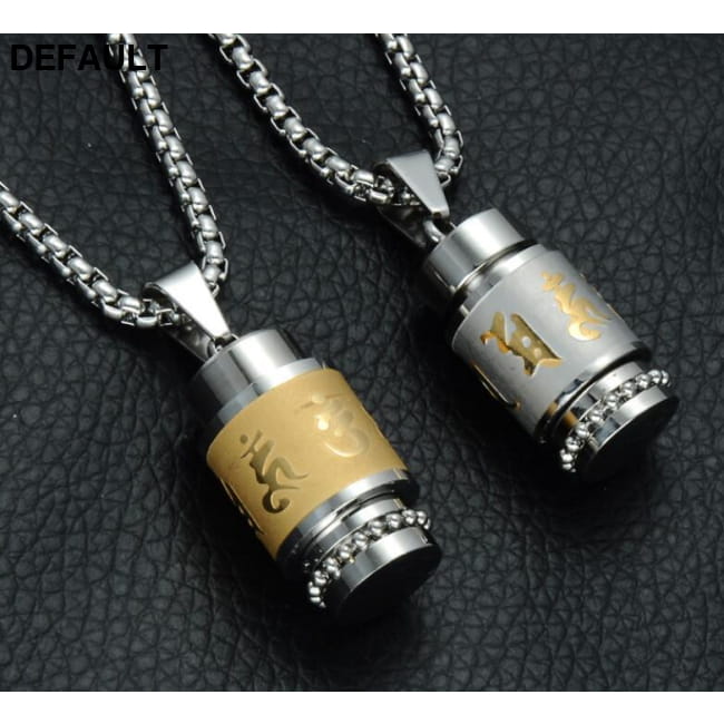 Two Tone Rotatable Mantra Men Pendant & Necklace Prayer OM Necklaces Sterling Silver