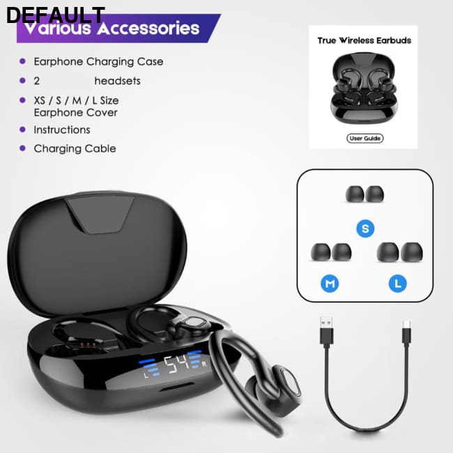 TWS True Wireless Bluetooth Headset 5.0 Digital Display Charging Bin Hanging Ear Sports VV2 Black Mini Earphones