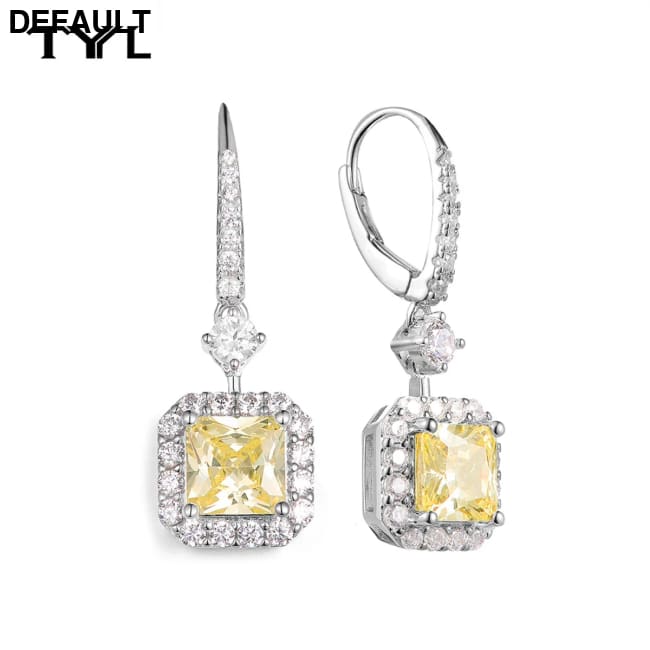TYYL Yellow White Zircon Diamond Fairy Square Drop Earrings For Women Charms Wedding High Party Trend Jewelry Full